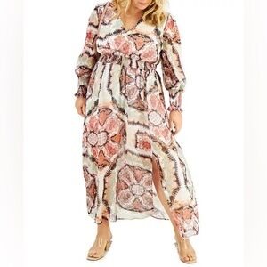 INC International Concepts Smocked Puff Sleeve Maxi Dress Size XL